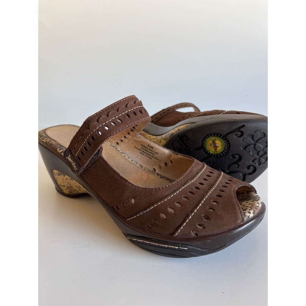 Jambu Touring Sport Wedge Brown Leather Peep Toe Sandals WJ10TOU02 Womens 8.5 M